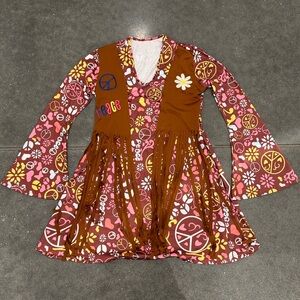 Hippie Halloween Costume 1960s Peace Dress Fringe Small
